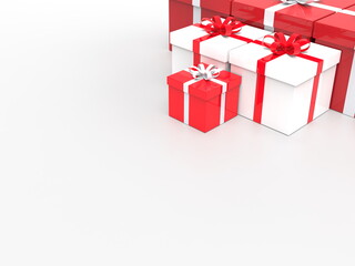 Fototapeta premium White and red gifts and gift boxes - on white background - top down view