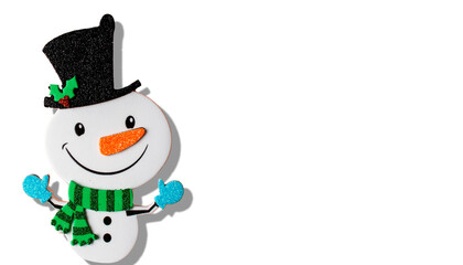 muñeco de nieve en fondo blanco con espacio para copiar texto