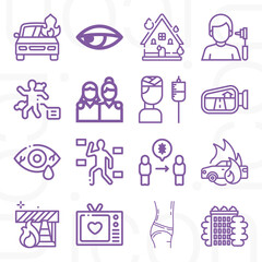 16 pack of incident  lineal web icons set
