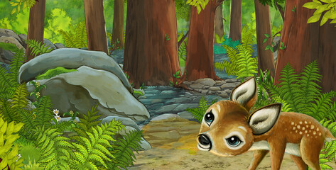 cartoon scene with friendly animal in the forest