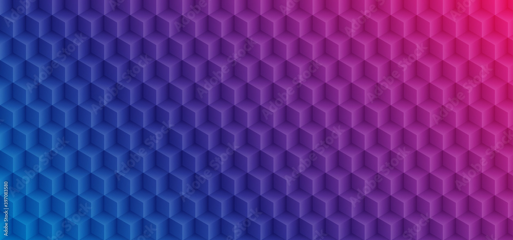 Wall mural abstract background with pattern 3d cube. blue purple 3d texture with light. cube seamless pattern, 