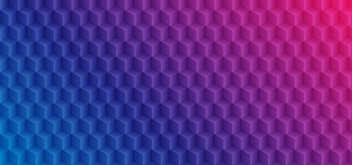 Abstract background with pattern 3D cube. Blue purple 3D texture with light. Cube seamless pattern, geometric background design, cube texture