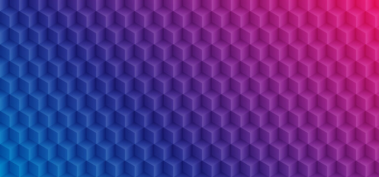 Abstract background with pattern 3D cube. Blue purple 3D texture with light. Cube seamless pattern, geometric background design, cube texture