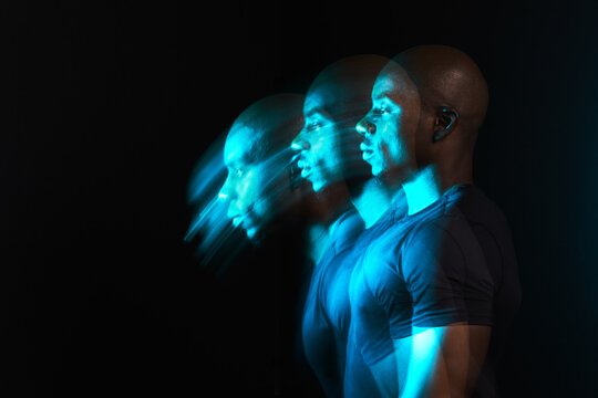 Black man in motion colorful portrait