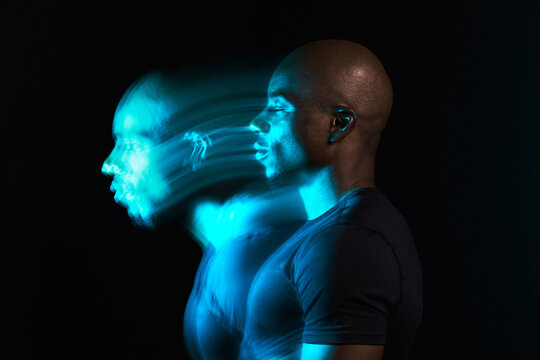 Black man in motion colorful portrait
