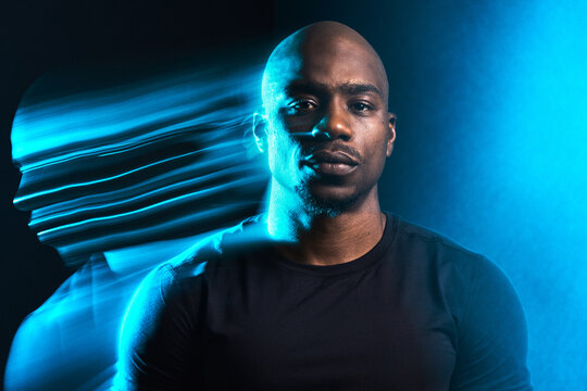 Black man in motion colorful portrait