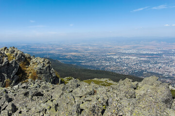 Fototapeta na wymiar Panorama of Sofia from Kamen Del Peak at Vitosha Mountain, Bulgaria