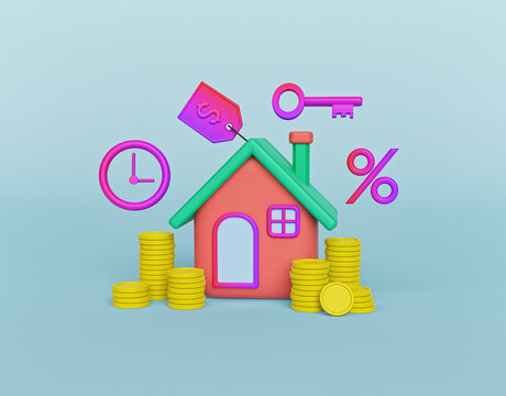 House and real estate money investment concept. minimal trendy design. 3d rendering