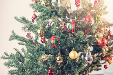 Close up Christmas Tree with Decorations, New year concept