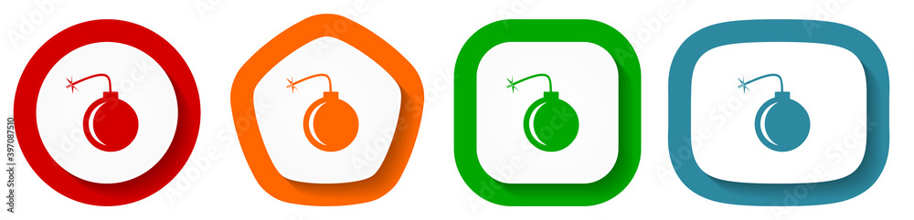 Poster Bomb vector icon set, flat design vector illustration in 4 colors options for webdesign and mobile applications