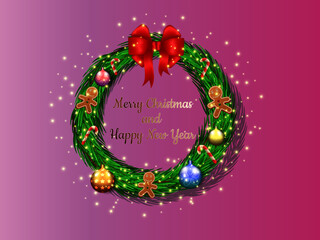 Christmas wreath with decorations (new year and Christmas) 