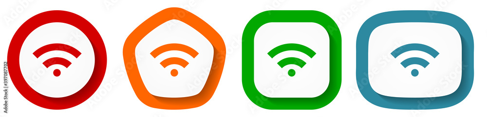 Poster wireless vector icon set, flat design vector illustration in 4 colors options for webdesign and mobi