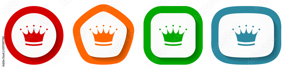 Fototapete crown vector icon set, flat design vector illustration in 4 colors options for webdesign and mobile 