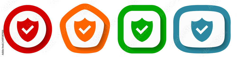 Poster Shield vector icon set, flat design vector illustration in 4 colors options for webdesign and mobile applications