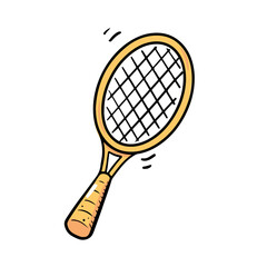 Hand drawn tennis racquet element. Doodle sketch style. Sport element drawn by digital brush-pen. Illustration for icon, sticker design.