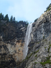 Fototapeta na wymiar Waterfall at Seebenklettersteig via ferrata, Tyrol, Austria in summertime