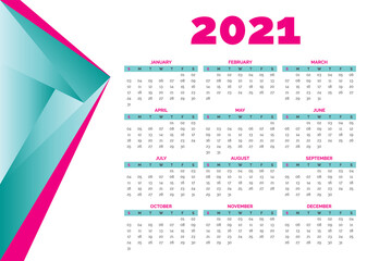 Colorful abstract desk one page calendar for 2021