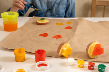Print Potato Stamps. handmade gift wrapping with an exclusive print pattern.