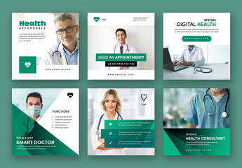 Medical Social Media Post Layouts with Teal Accents