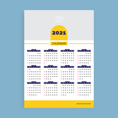 Simple modern one page 2021 new year calendar