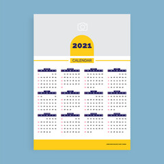 Simple modern one page 2021 new year calendar
