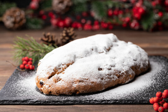 Christmas baking. Christmas stollen with fruit and nuts, Christmas stollen 