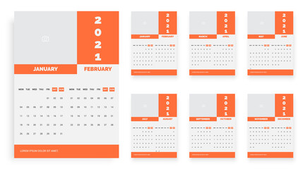  6 page wall calendar for new year 2021