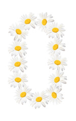 Number zero with white daisies. numbers on the calendar
