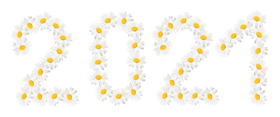 White daisies in the shape of 2021. numbers on the calendar