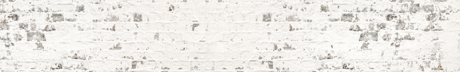 Black White Brick Wall Wide Banner. Cement Plaster Mortar Material Background. Monochrome Texture Surface. Grey Panoramic Large Banner For Web Design.