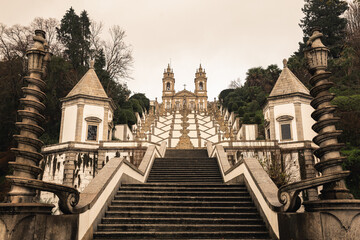 Fototapeta na wymiar Braga Portugal Bom Jesus do Monte sunset staircase stairway 