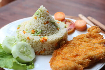 Indonesia fried rice of nasi goreng hijau or Spring green Vegetarian Fried Rice