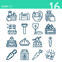 Simple set of 16 icons related to thanksgiving