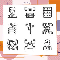 Simple set of 9 icons related to restaurant attendant
