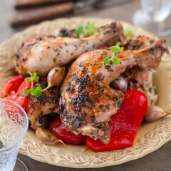Roasted Red Pepper and Garlic Chicken Legs with Herbs