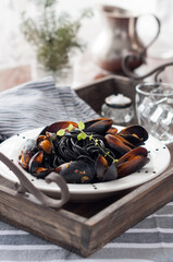Squid Ink Spaghetti Pasta with Mussels