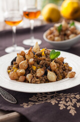 Brown Lentils and Vegetable Stew with Caramelized Pearl Onions