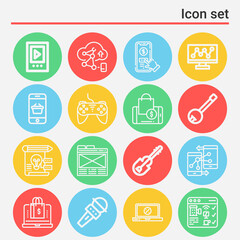 16 pack of streaming  lineal web icons set