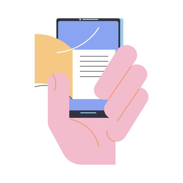 Hand of person reading electronic books in smartphones e-libruary