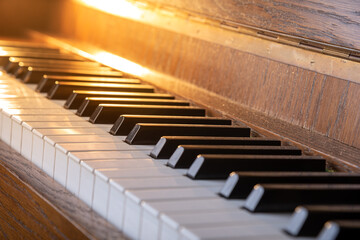 closeup of old dusty piano keys