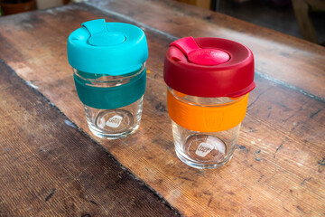 Keep cup reusable coffee cups in a cafe