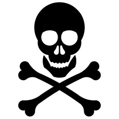 Skull and bones illustration. Human skull and bones hazard symbol. Pirate flag.