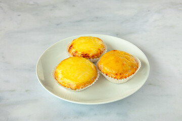 Three Japanese Hokkaido cheese tarts 