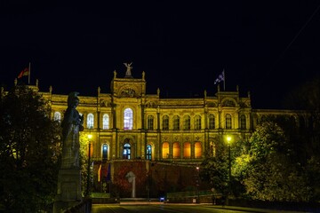 Fototapeta na wymiar The Maximilianeum palace (1874), seat of Landtag at night, Munich, Germany
