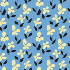 Ditsy vector seamless pattern with small abstract flowers on a blue background. Endless floral ornament for textiles, wallpaper, wrapping paper and other decor options.