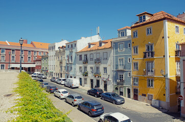 Picturesque street in Alfama place of Lisbon, Portugal