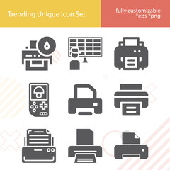 Simple set of peripheral related filled icons.