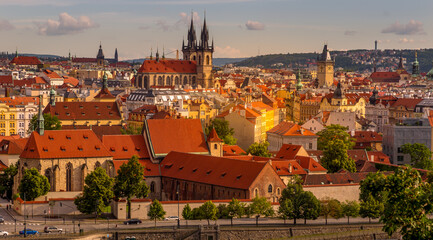 Obraz premium Panoramic view of picturesque Prague city on sunset. Prague, Czech Republic