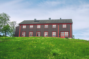 Typical colourful house on the outskirts of Tromso, Norway