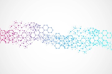 Structure molecule and communication. Dna, atom, neurons. Scientific concept for your design. Connected lines with dots. Medical, technology, chemistry, science background. Vector illustration.